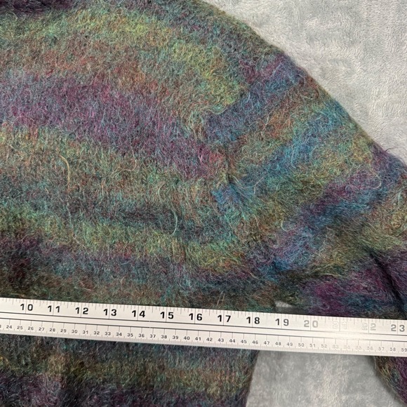 Vintage Multicolor Fuzzy Striped Mohair Blend Cardigan Sweater - Picture 12 of 12